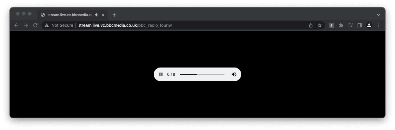 A browser showing a blank page, except one live native audio player