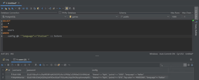 Note that the resulting row is an array of hstore values.<br> 