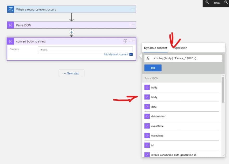 Compose Operation convert the telemetry message body to string