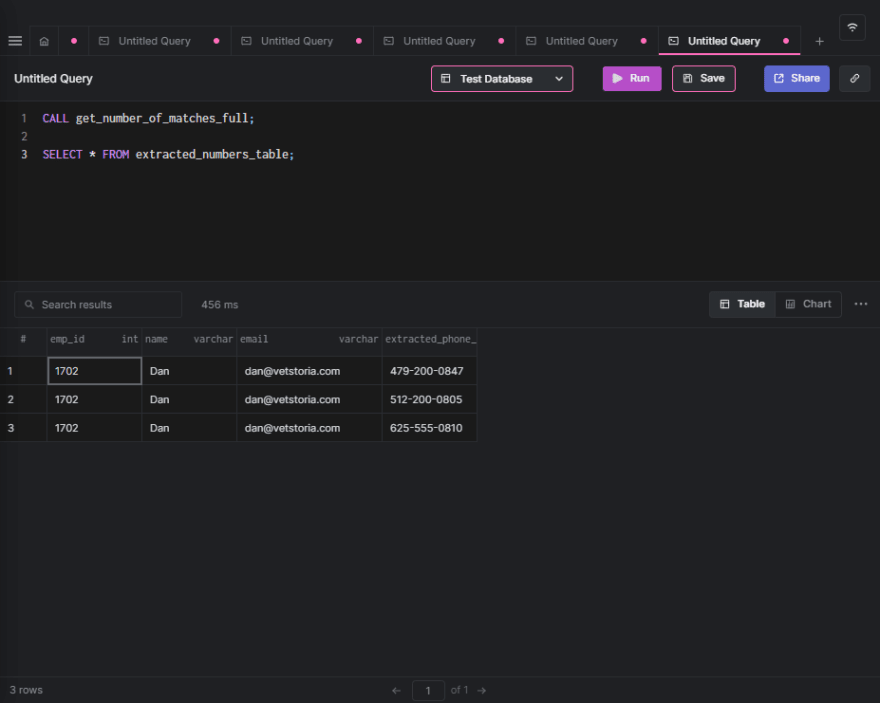 Query results in Arctype.