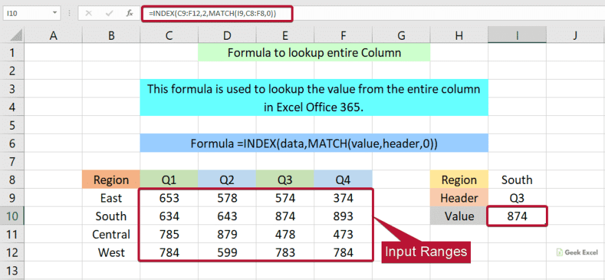 Lookup entire column