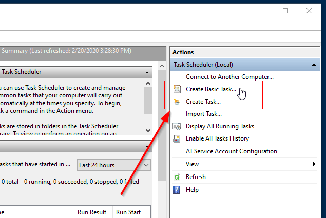 Windows Task Scheduler - Create Task Buttons