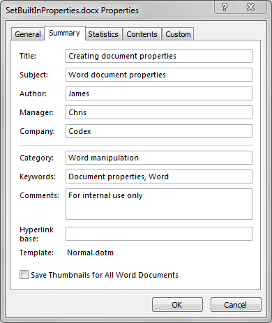 add keywords to document properties word