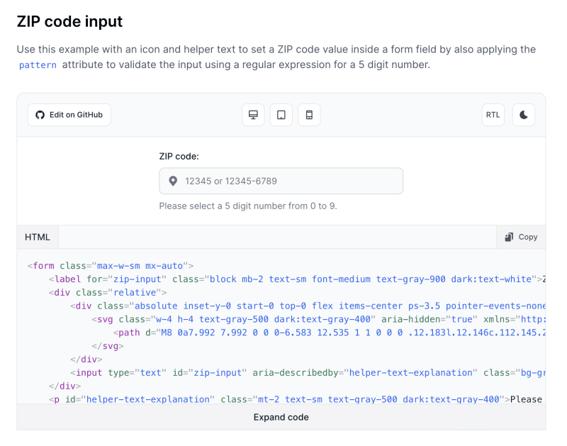 Tailwind CSS ZIP code - Flowbite