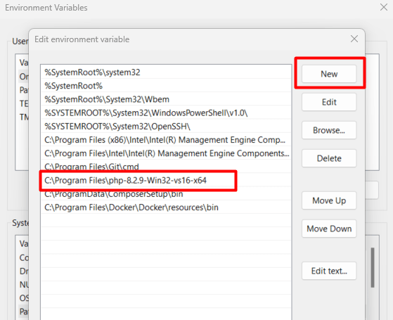 Paste the PHP folder path in the Environment variable