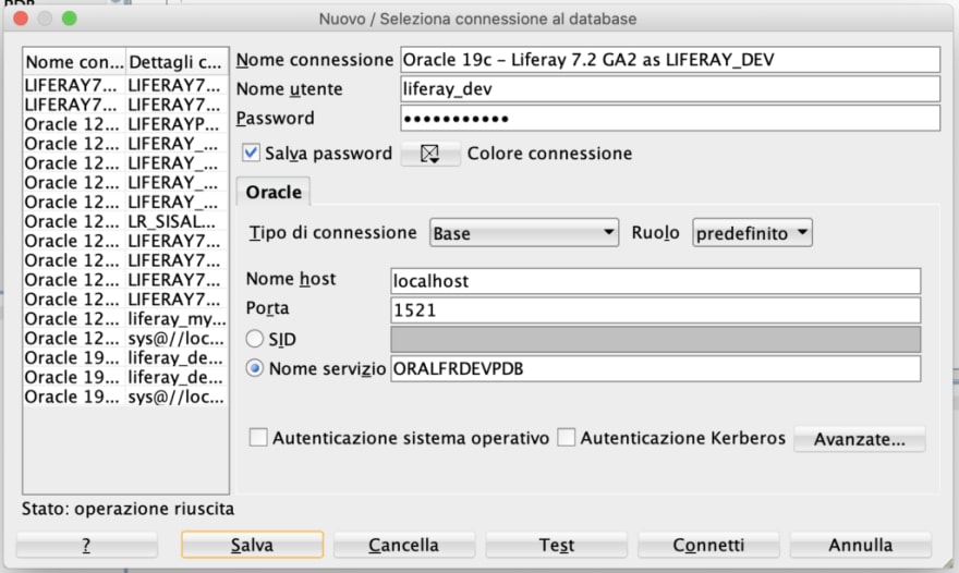 Configuring connection to the Oracle database via SQL Developer