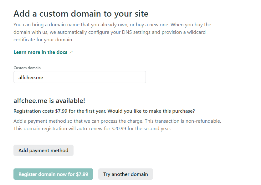 Netlify buying a custom domain