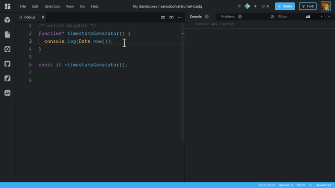code sample of a generator function