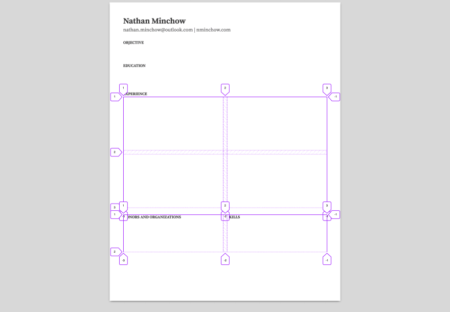 HTML document container with grid lines