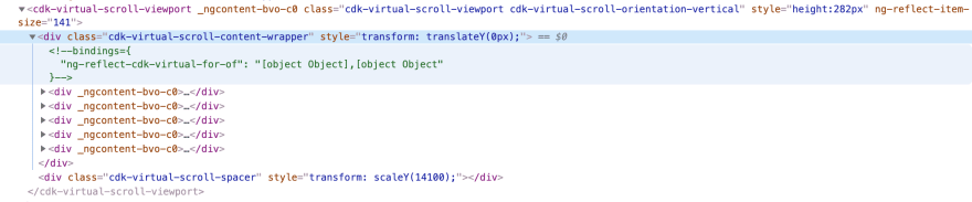 Virtual Scroll in dev tools