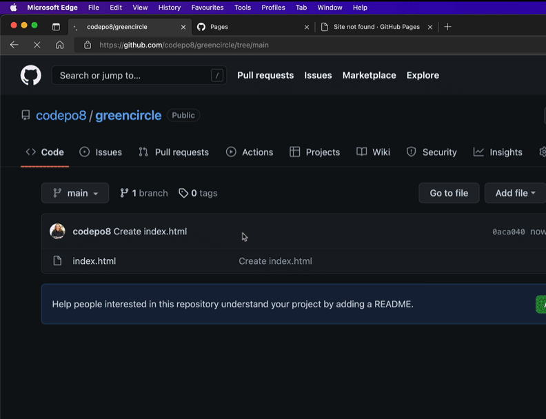 Animation of opening VS code in the repository and editing the file