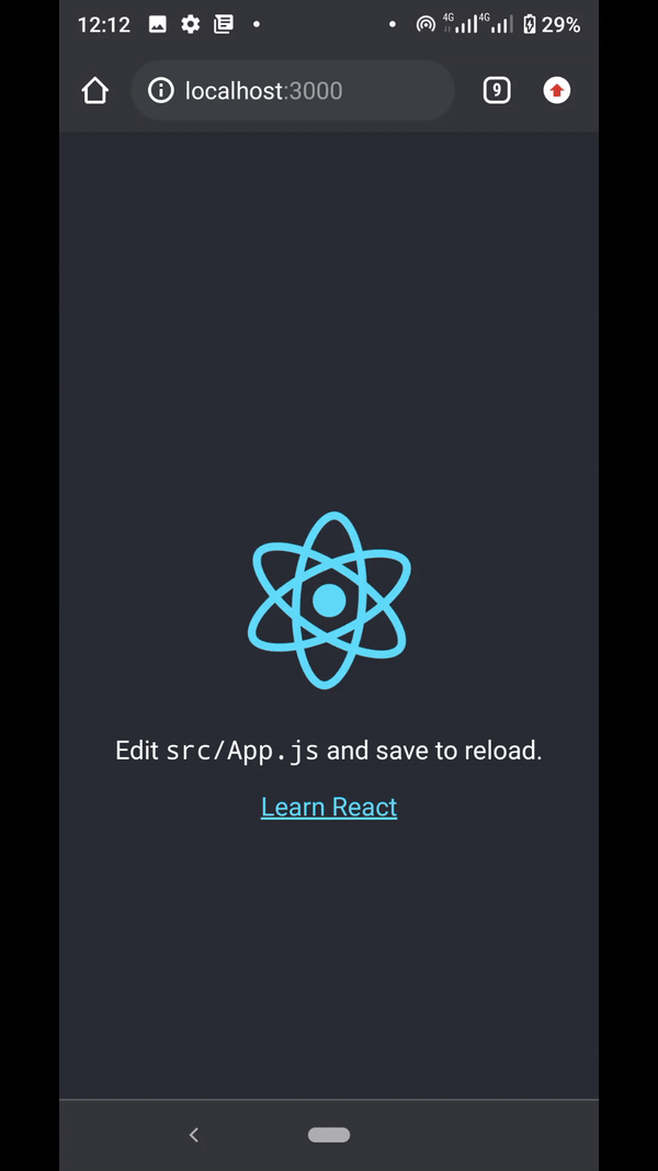 Picture of React app working on mobile
