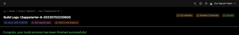 Diginext app build with cache