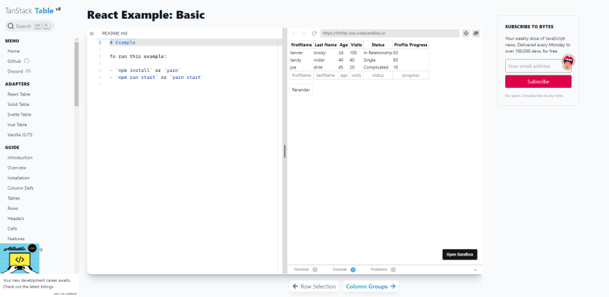 react-tableのスクリーンショット