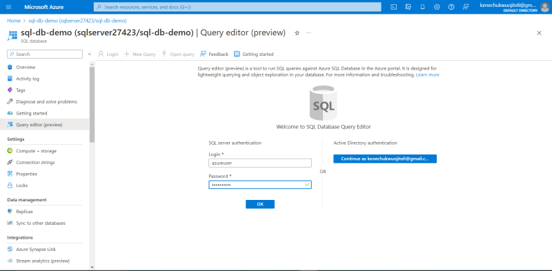 Login with Query editor