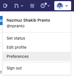 Preferences from profile dropdown