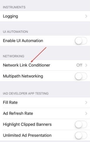 Network Link Conditioner in Developer section of iPhone settings