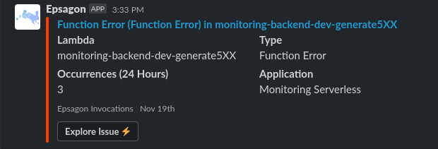 Epsagon Slack notification example