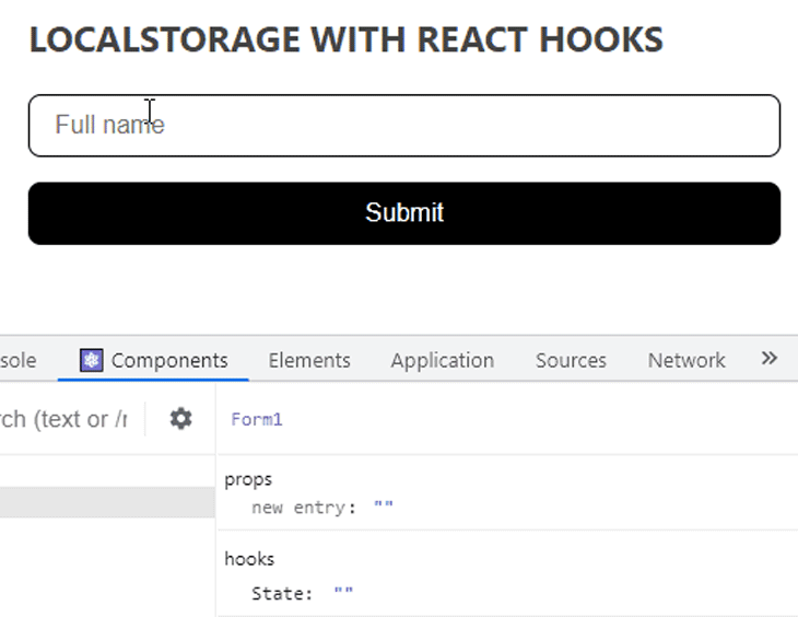 UI Shows Form and Button With Code Below Showing Component Rendering
