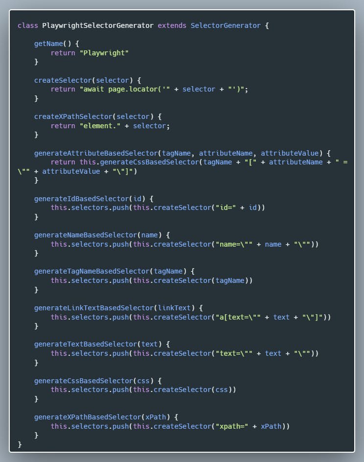 Playwright Selector Generator Class JavaScript Source Code