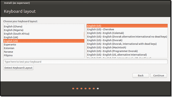 Ubuntu setup and Install - Keyboard Layout