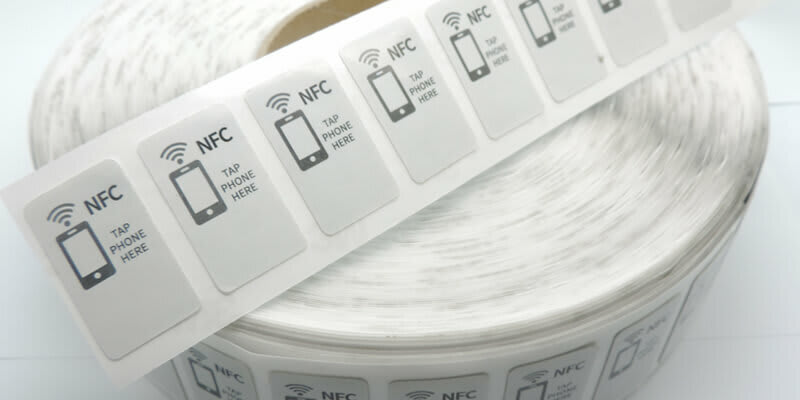 A strip of NFC tags embedded in stickers