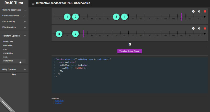 The RxTutor switchMap exampleRxJS Tutor