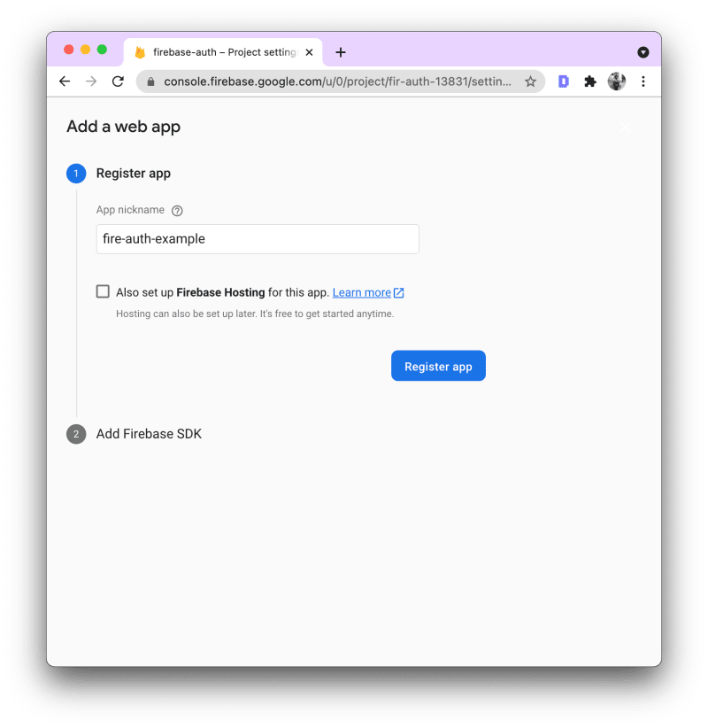 register app in firebase