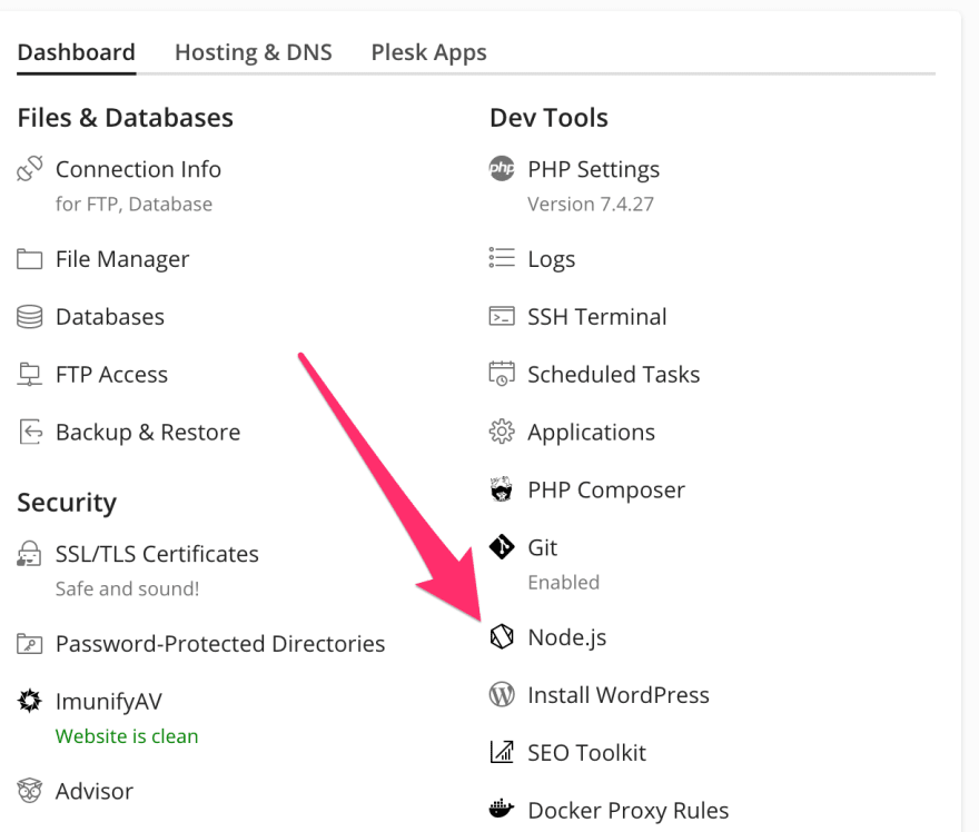 Click the Node.js option