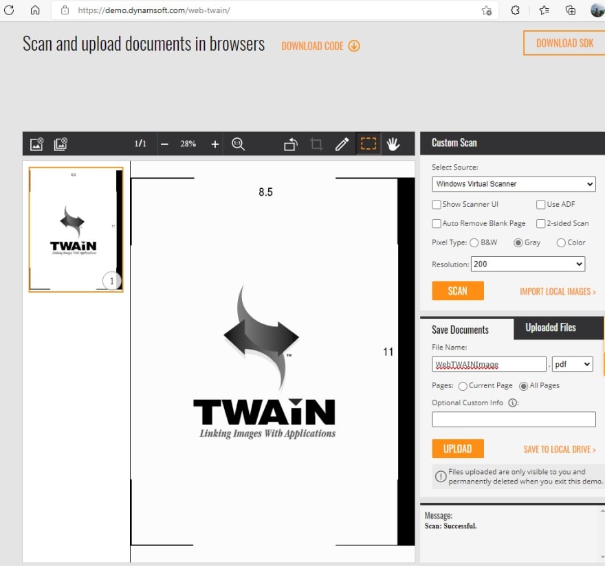 scan images from default virtual scanner