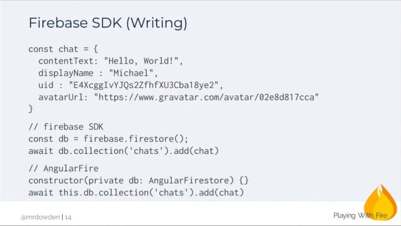 Writing a chat to Firestore