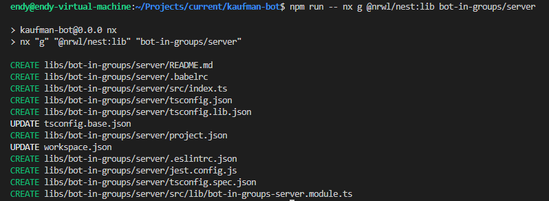 npm run -- nx g @nrwl/nest:lib bot-in-groups/server