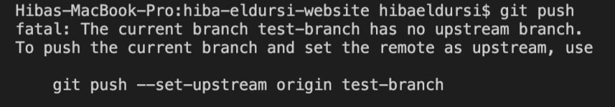 Git terminal showing prompt to push upstream branch