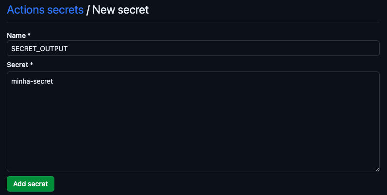saving secret in repository settings
