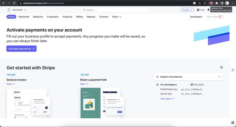 Stripe dashboard