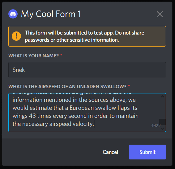 An example modal