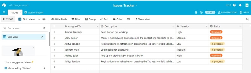 Issue Tracker Airtable Database