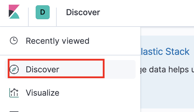 Click discover in the Kibana dashboard