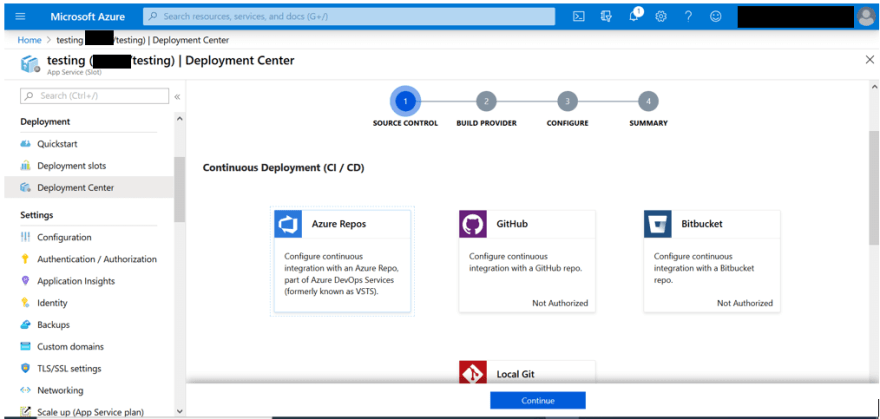 Select Azure Repos as the Source Control