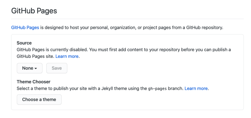 GitHub Pages section of the Settings. This will be described later in the article.