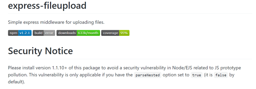 security warning of express-fileupload