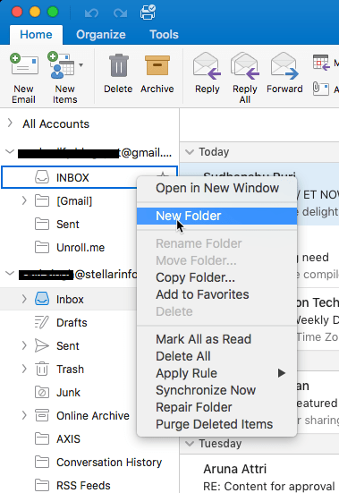 sync gmail folders via outlook 2016 on mac