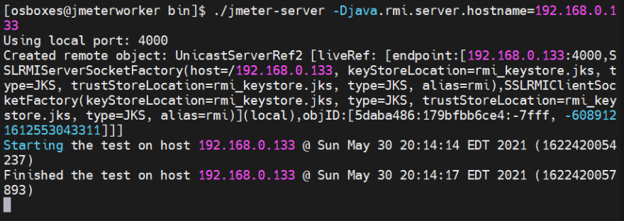 JMeter Worker Output - Distributed Load Testing in JMeter using VirtualBox