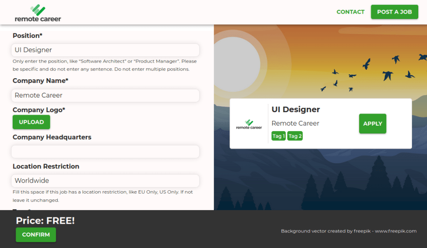 Post a job page