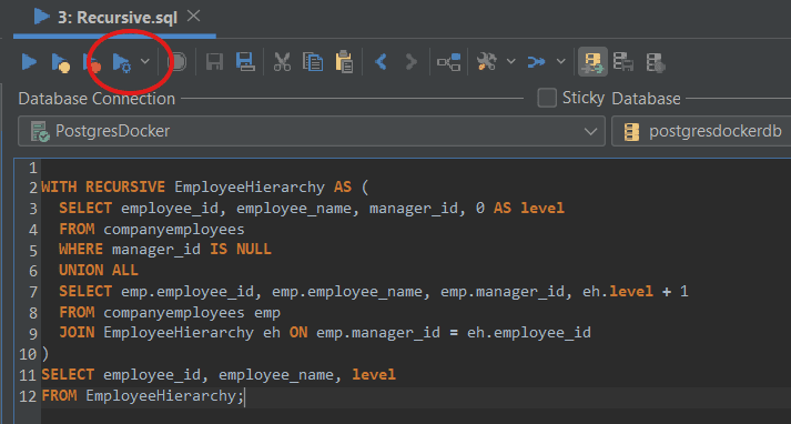 Analyzing a SQL Query in DbVisualizer.