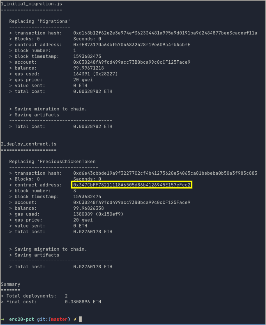 Truffle deploying PreciousChickenToken