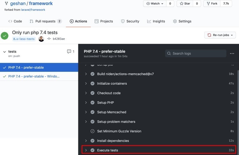 Laravel Framework PHPUnit tests without code coverage took 33 seconds