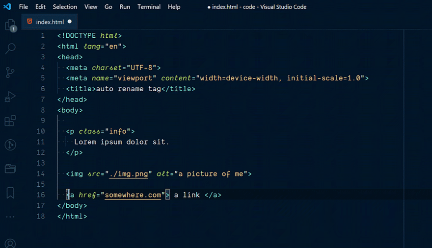 auto renaming tag in action