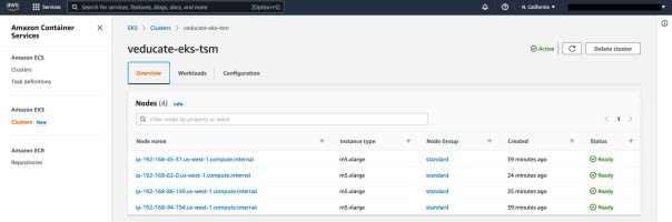 AWS Console - Container Services - EKS cluster view