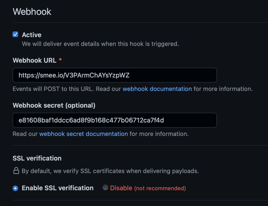 GitHub App webhook URL